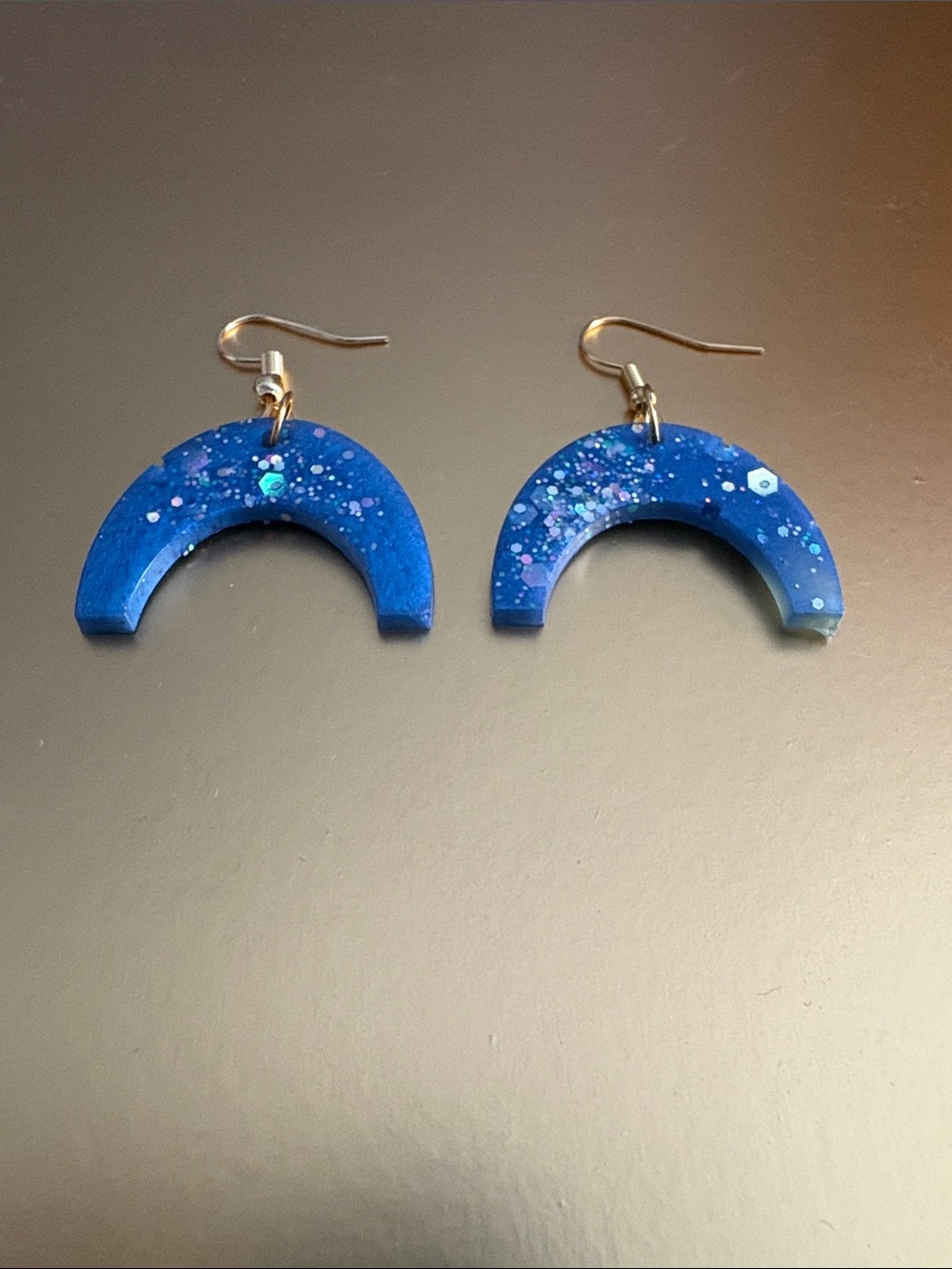 Emmy’s Creations Hand Crafted Royal Blue Crescent Resin Earrings with Glitter